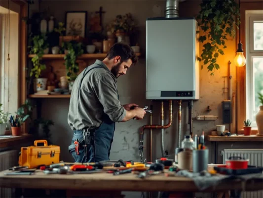 فردی در حال تعمیر کردن پکیج