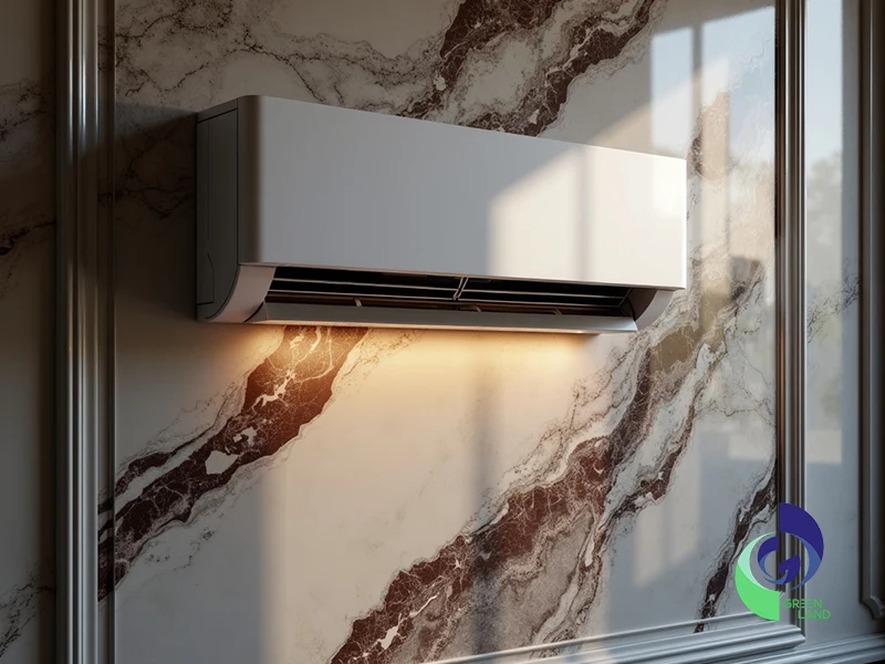 اسپلیت دیواری گرین نصب شده بر روی دیوار مرمری