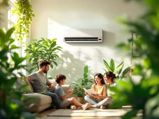 خانواده راضی و خوشحال در حال استفاده از کم مصرف‌ترین کولر گازی